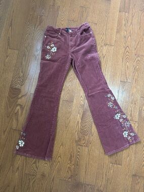 Forever 21 women’s Burgundy Floral Corduroy Flare Jeans